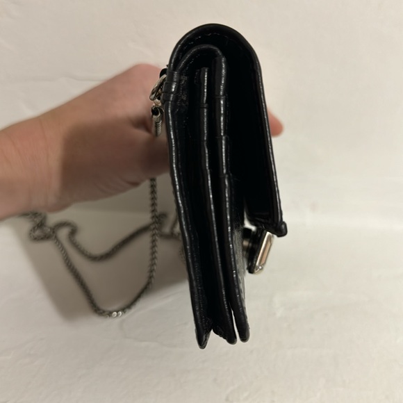 Brighton black croc embossed leather clutch/wallet w/ chain - Picture 4 of 15